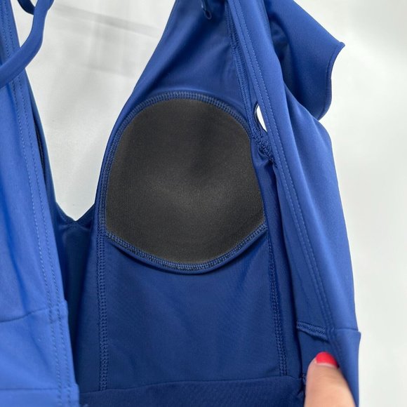 Quince Women's Italian Ruffle Shoulder One-Piece Swimsuit sz 4 S Navy Blue NWT - Picture 4 of 8